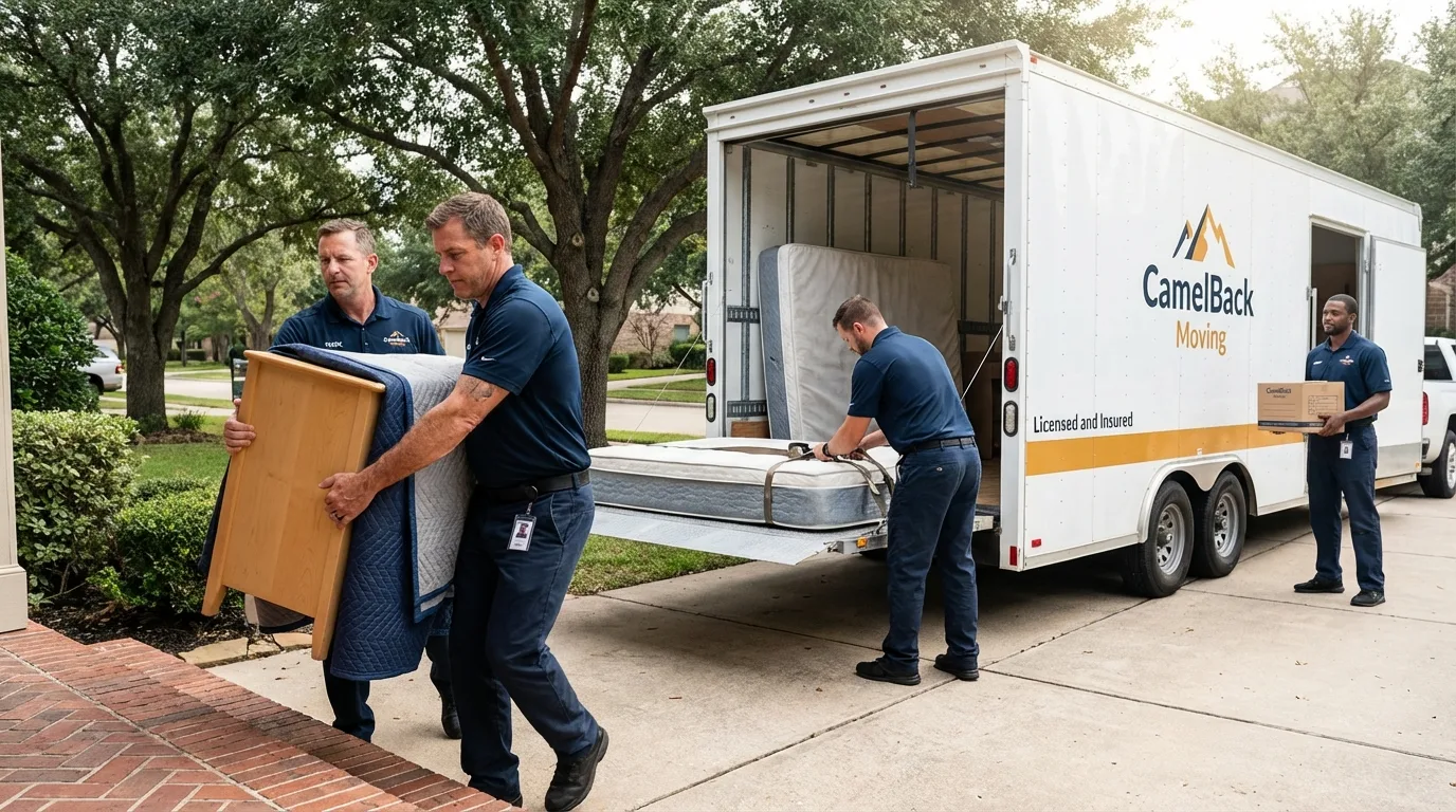 Crew loading residential truck for cross-state move from Chinle, AZ