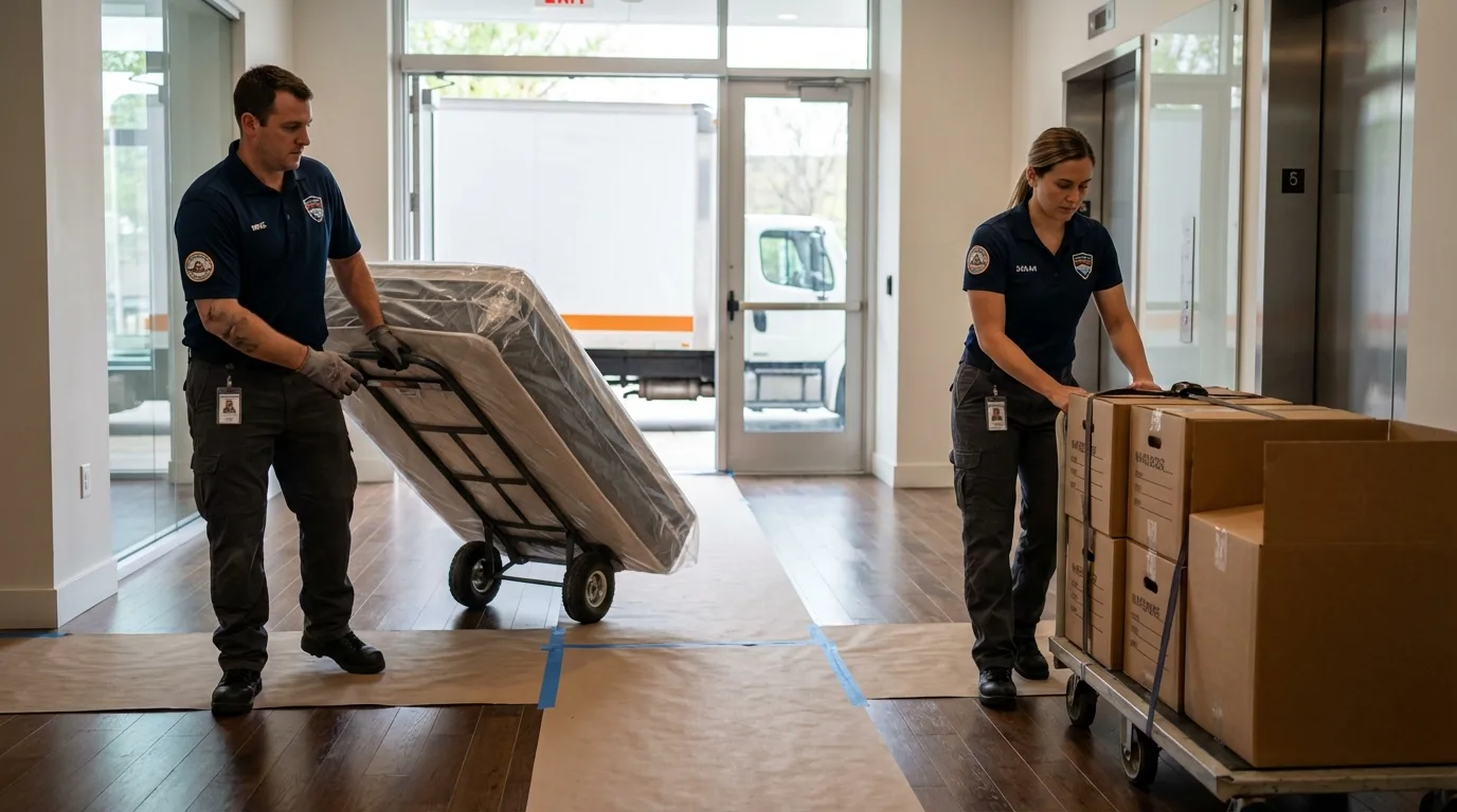 Professional apartment movers loading elevator in Chinle, AZ